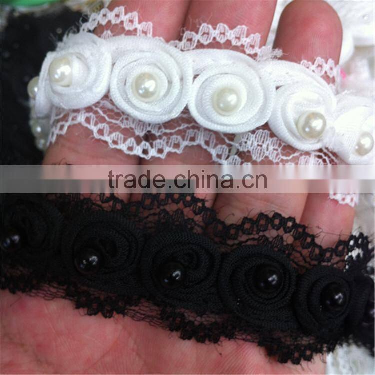 DIY Sewing/Garment/Clothes Accessories 3cm Pearl Ruffled flower Lace Trim