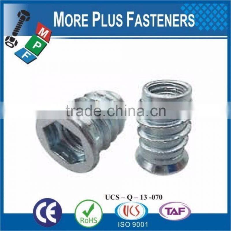 Made in Taiwan Brass Standard Stainless Steel Threaded Zinc Plated Wood Insert Nut