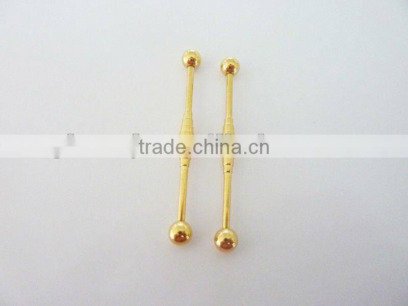 Wholesale New Hot Charm 14G 316L Surgical Stainless Steel plate anodized glod piercing industrial snake cut barbell tongue ring