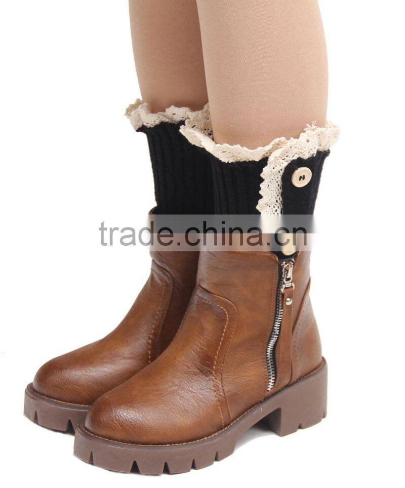 Hot Brown Women Knitting Snowflake Deer Shape Footless Knee Socks Leg Warmer