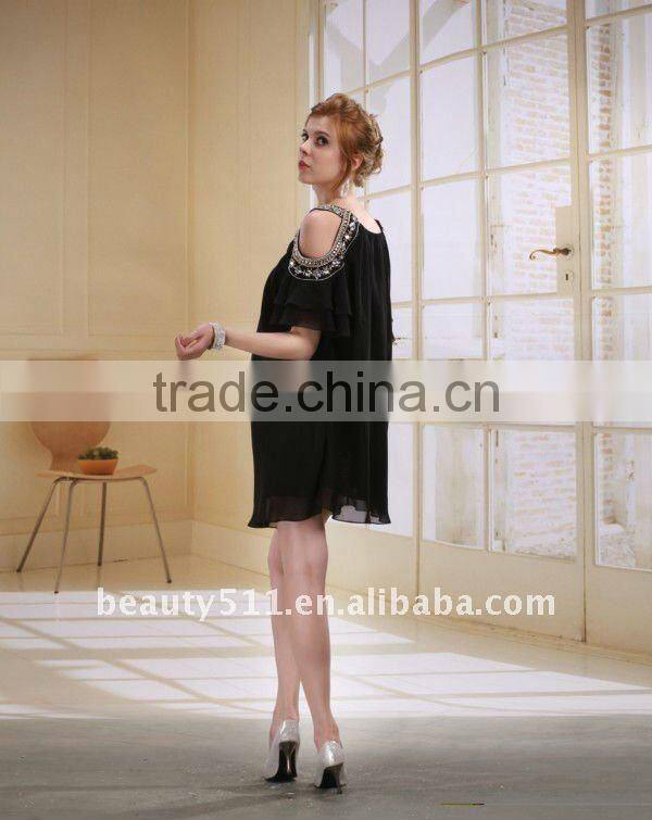 Astergarden New Design Emma Roberts Style Beaded Black Chiffon Party Dress AS032-6