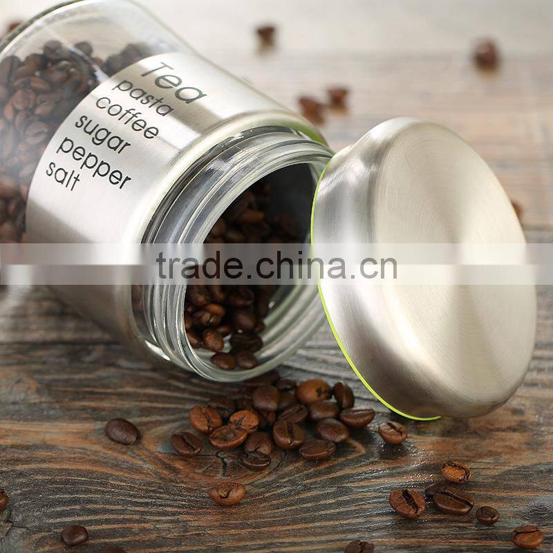 High quality stainless steel spice sugar salt pepper coffee storage bottle glass food storage jar