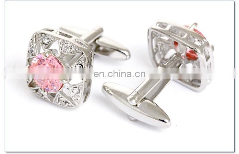 Luxurious Pink Diamond Stone Unisex Shirt Jewelry Cufflinks Brand