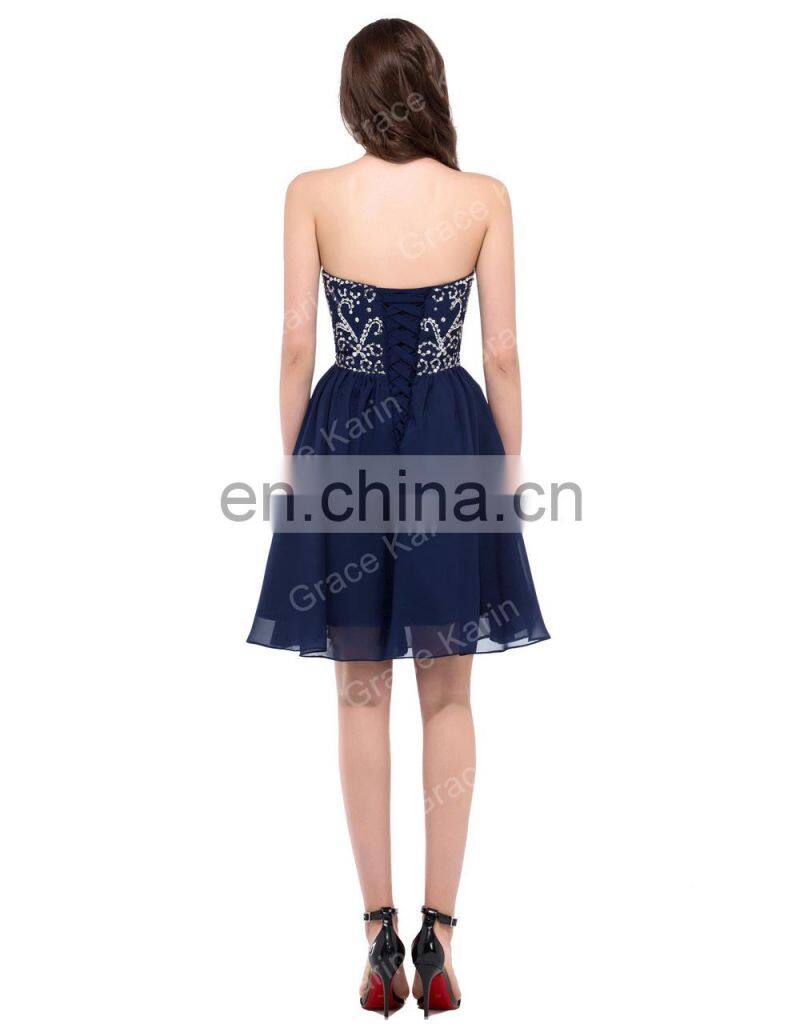 Grace Karin Sexy Strapless Chiffon Short Navy blue Prom Dress CL6049-1