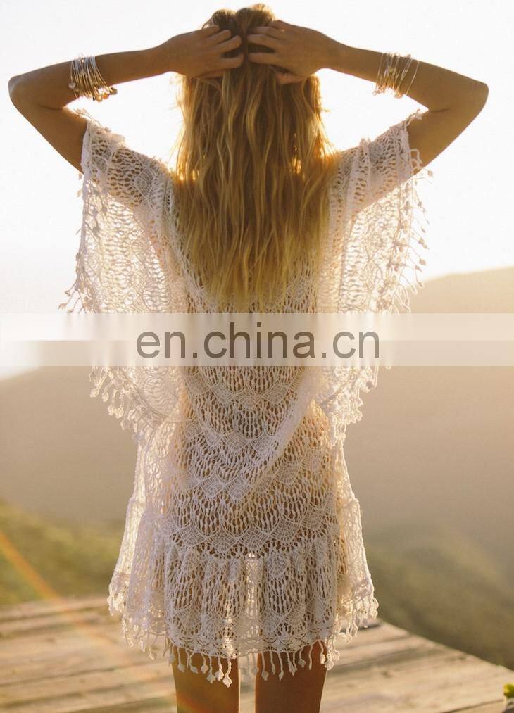 Lace Beach Cover up Tassel Bathing suit cover ups Vestido playa crochet Saida de Praia Cover up Kaftan bikinis shirt swimsuit
