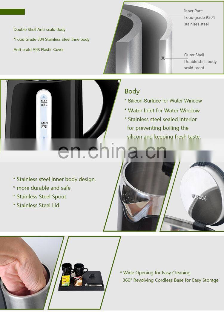 Honeyson Professional 0.6L Stainless Steel Electric Kettle Tray Set factory supply