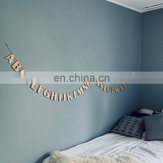 INS simple 26 wooden letters hanging flag party pull flag children's room decoration hanging wall photography props