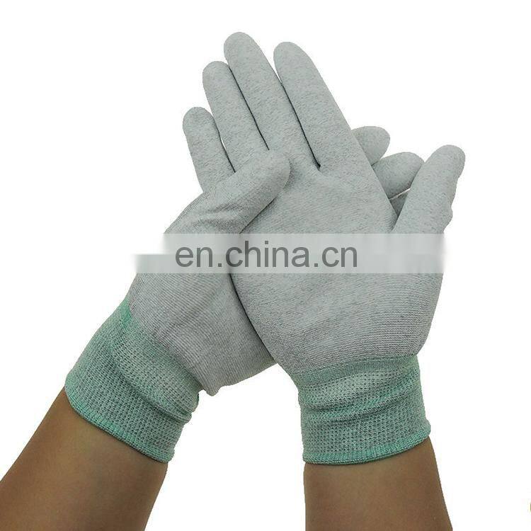 13 Gauge seamless ESD Nylon Carbon White PU Coated Palm Fit Glove Antistatic ESD carbon fiber Gloves