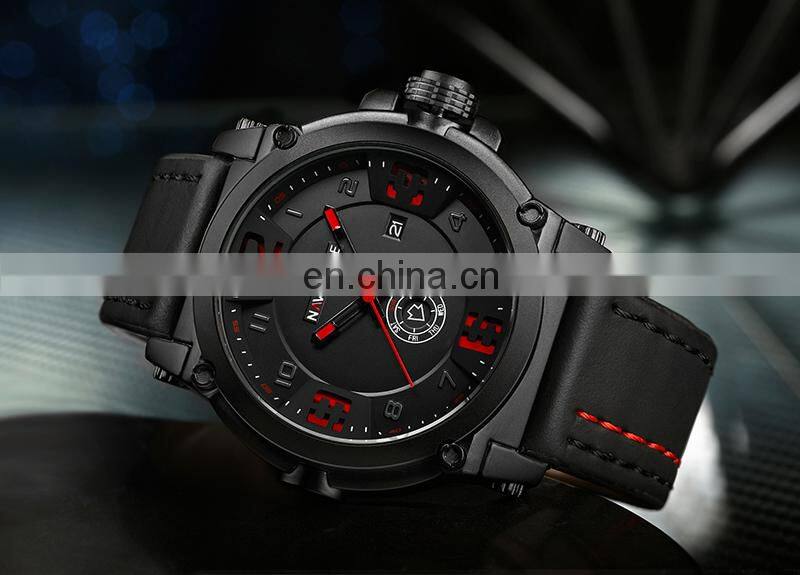 NAVIFORCE 9099 Luxury Men Military Sports Quartz Watches 30M Waterproof Leather Band Wristwatch 3D Dial Creative Calendar Clock