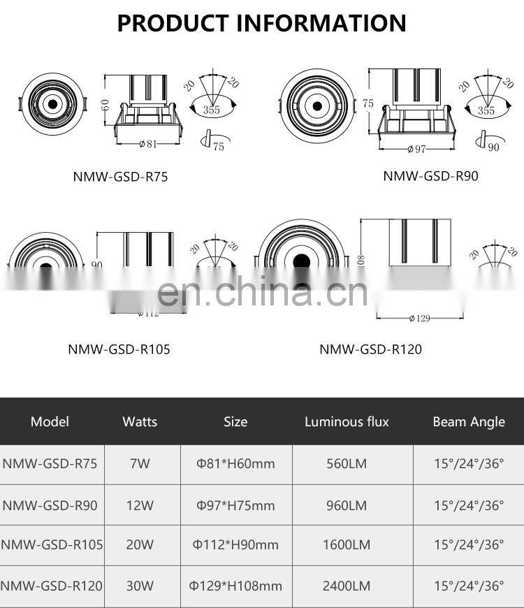 High Quality Aluminum Profile Ceiling Downlight Recessed Shopping Mall Hotel Project 7W Grille Lamp