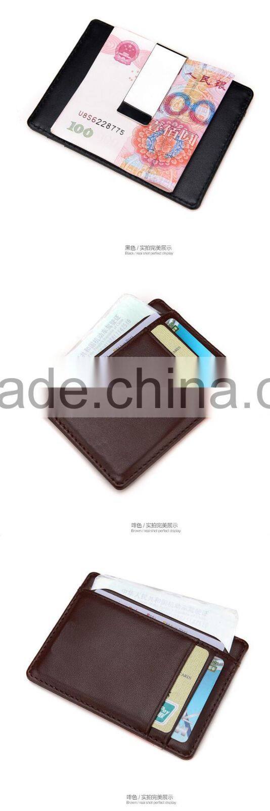 Fashion Design Genuine Leather high capacity Business Name Credit Card Holder pocket wallet with money clip
