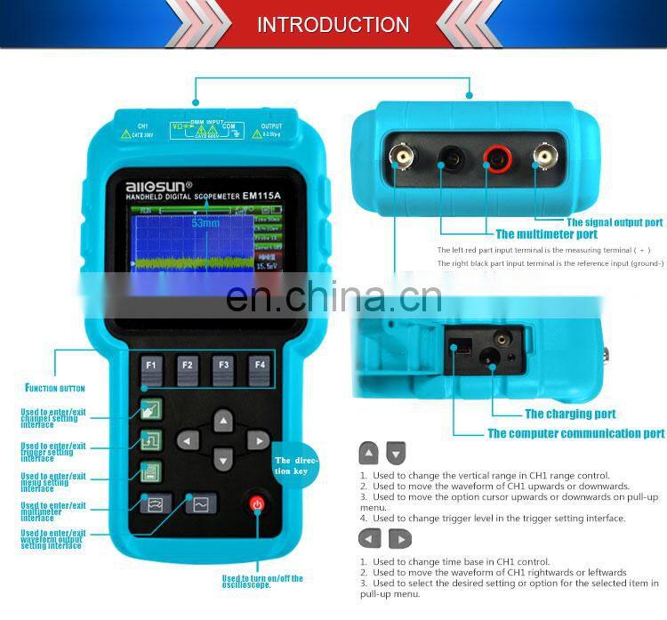 all-sun EM115A Handheld Oscillograph 3 in 1 Multi-function Oscilloscope 50MHZ Color Screen Scope meter Single Channel Hot Sale