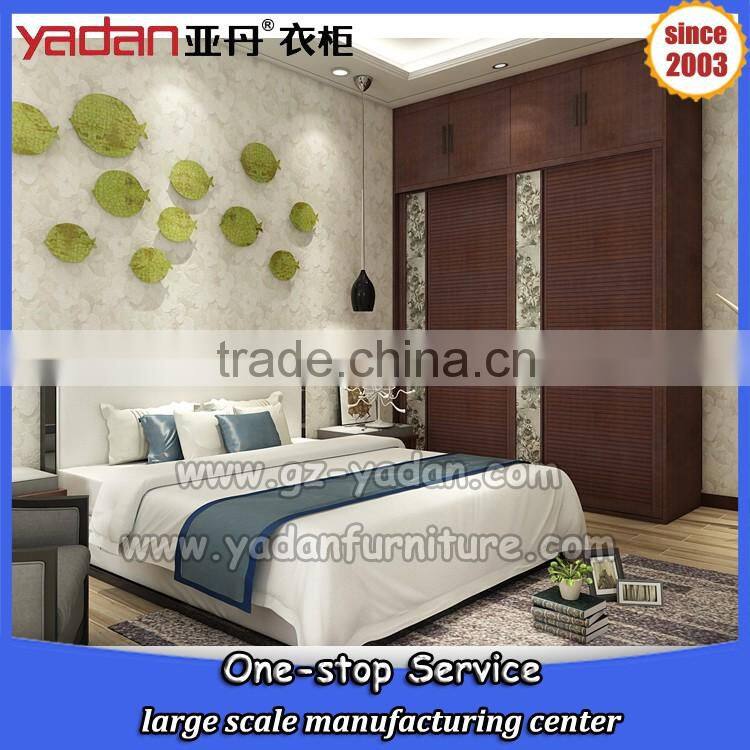 Light color bedroom closet design sliding door wardrobe and bed