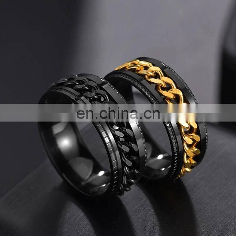 Cool Stainless Steel Rotatable Men Couple Ring High Quality Spinner Chain Rotatable Rings Punk