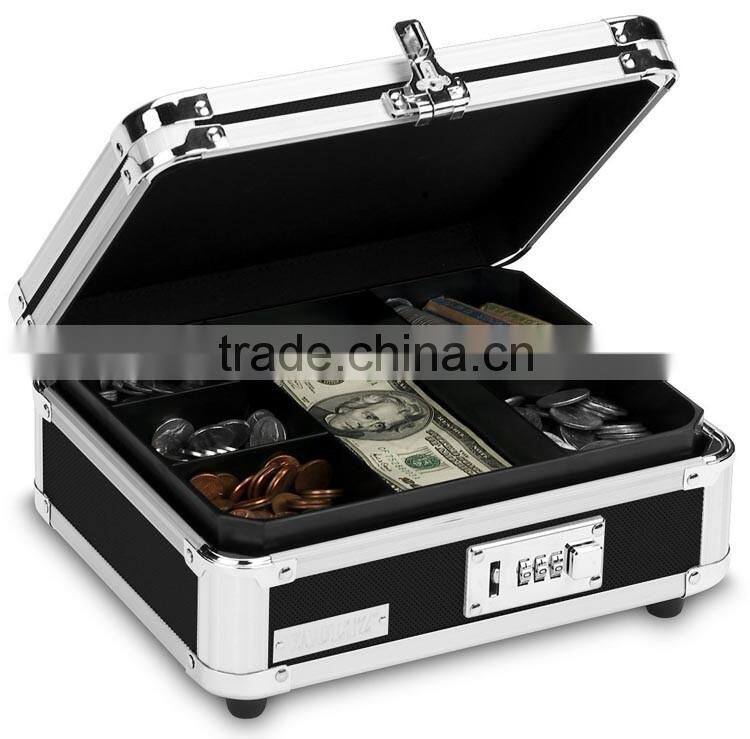 Black locking hard aluminum money storage case,small security box,black cash travel carry case