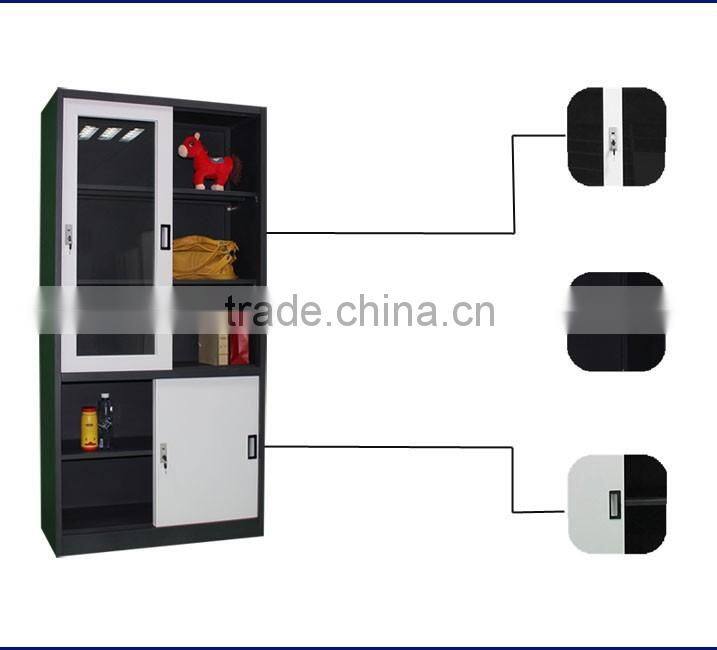 China Classic File Cabinet Black Body And White Door Filing Cupboard/sliding Door steel Cabinet WIith Key Lock
