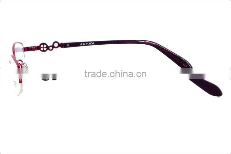 Fashion style women metal half frame eyeglasses frame with pattern temple with clear lenses