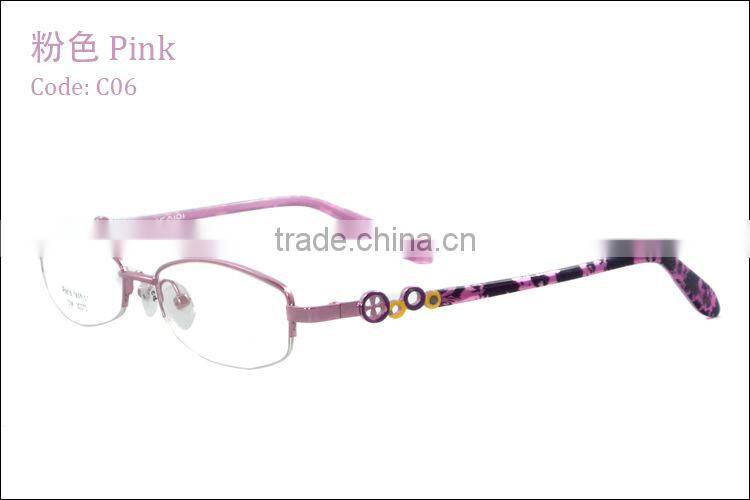 Fashion style women metal half frame eyeglasses frame with pattern temple with clear lenses