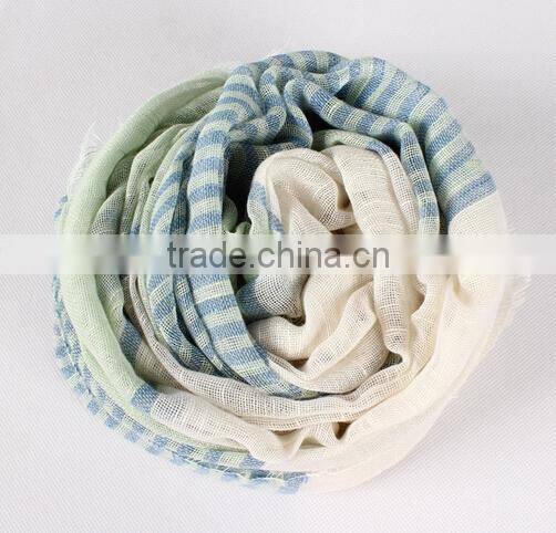 2014 Newest Fashion Lady Stripe Design 100% Cotton Linen Scarf