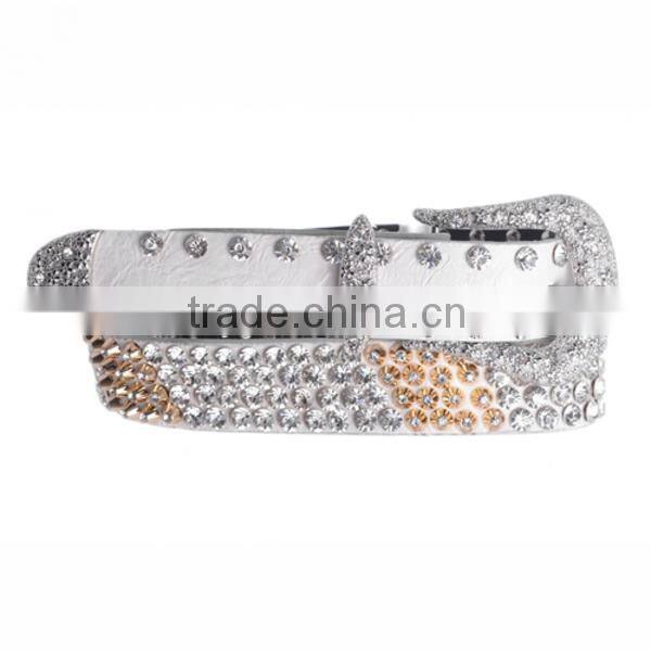 Wholesale Women's Rhinestone Studs Faux Hair Fleur De Lis Belts