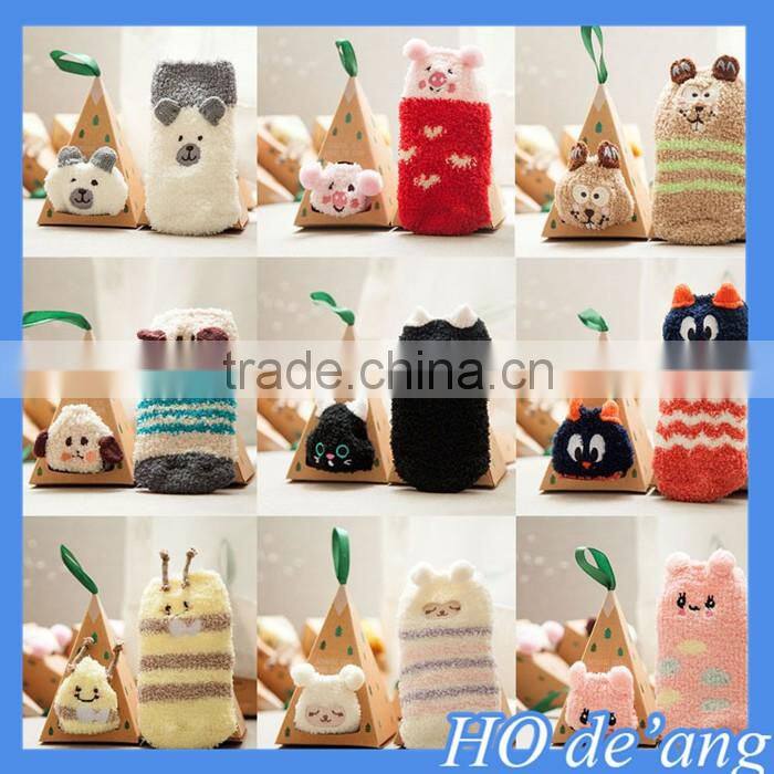 Silicone non-slip baby socks embroidery three-dimensional cartoon coral velvet gift box baby socks floor socks MHo-199