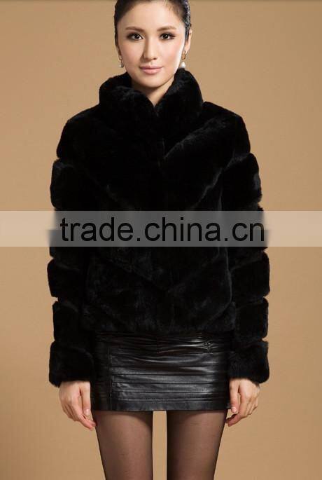 rex14046 wholesale fashion new design rex rabbit fur coat black