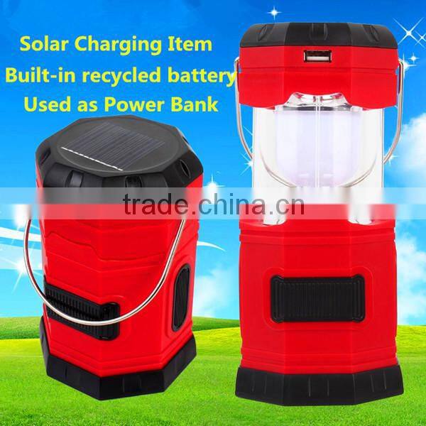 red led rechargeable solar camping light with power bank led flash light can charge mobile phone