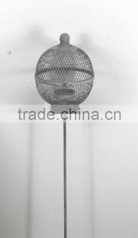 090272F- sphere metal wire candle lantern w/stick