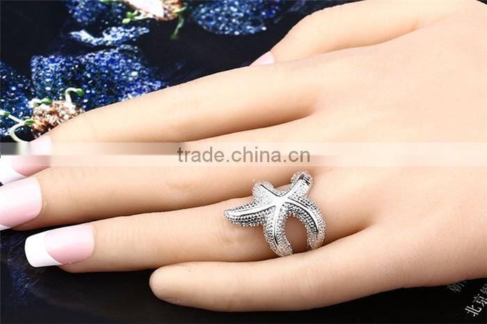 Cheap fashion jewelry zinc alloy metal starfish finger ring for women