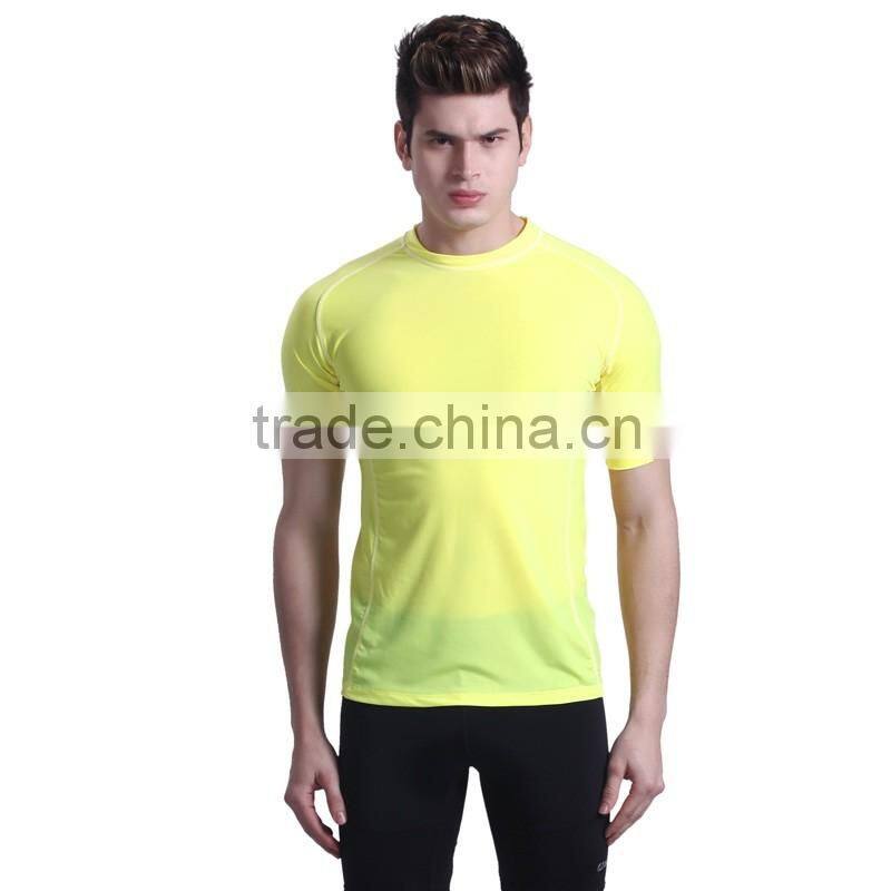 custom round collar short sleeve fluo yellow cycling tshirt