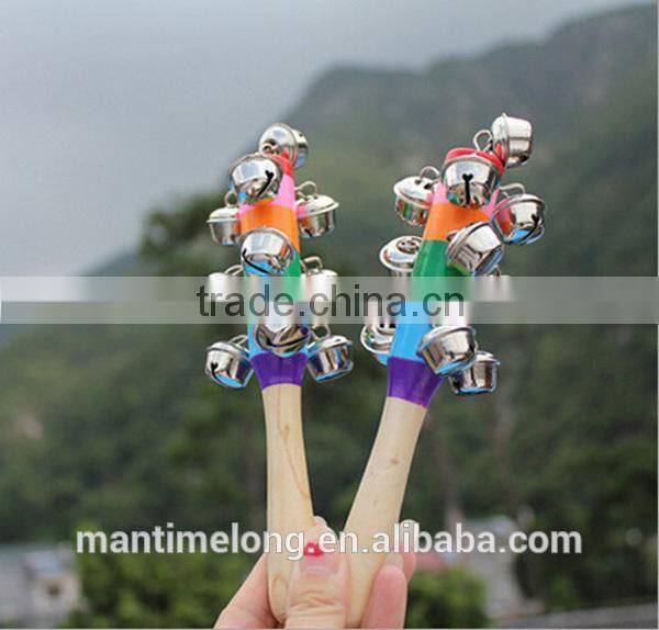 Baby Rainbow Toy Kid Pram Crib Handle Wooden Activity Bell Stick Shaker Rattle