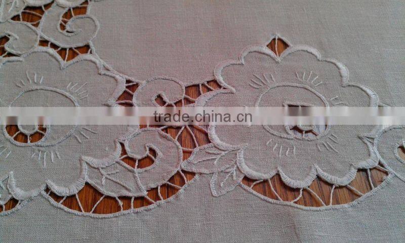 Hand embroidered linen table cloth No.12