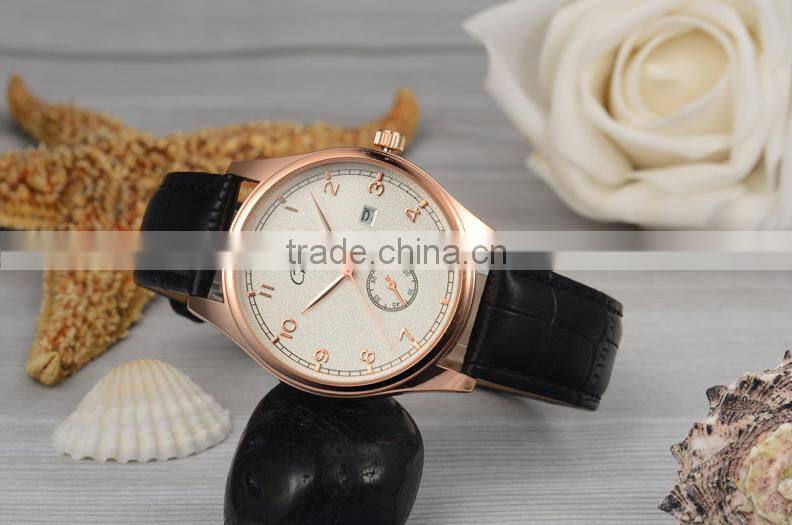 2016 watch water resist 5 bar rose gold case quality leather watches
