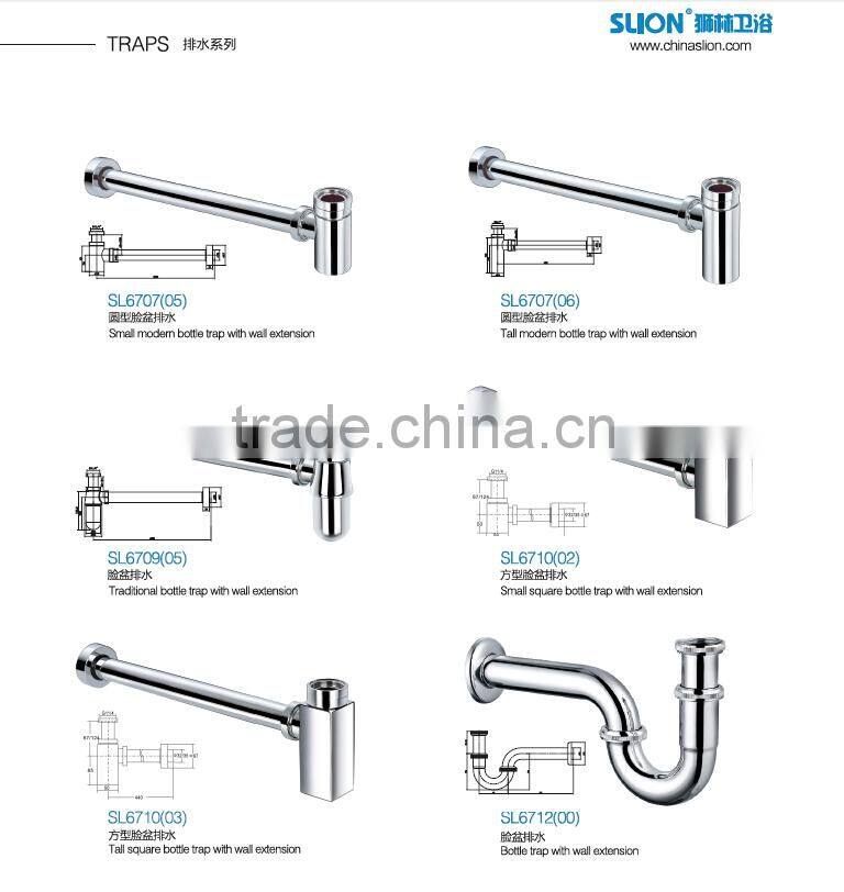 Small modern brass bottle trap with wall extension SL6707(05)