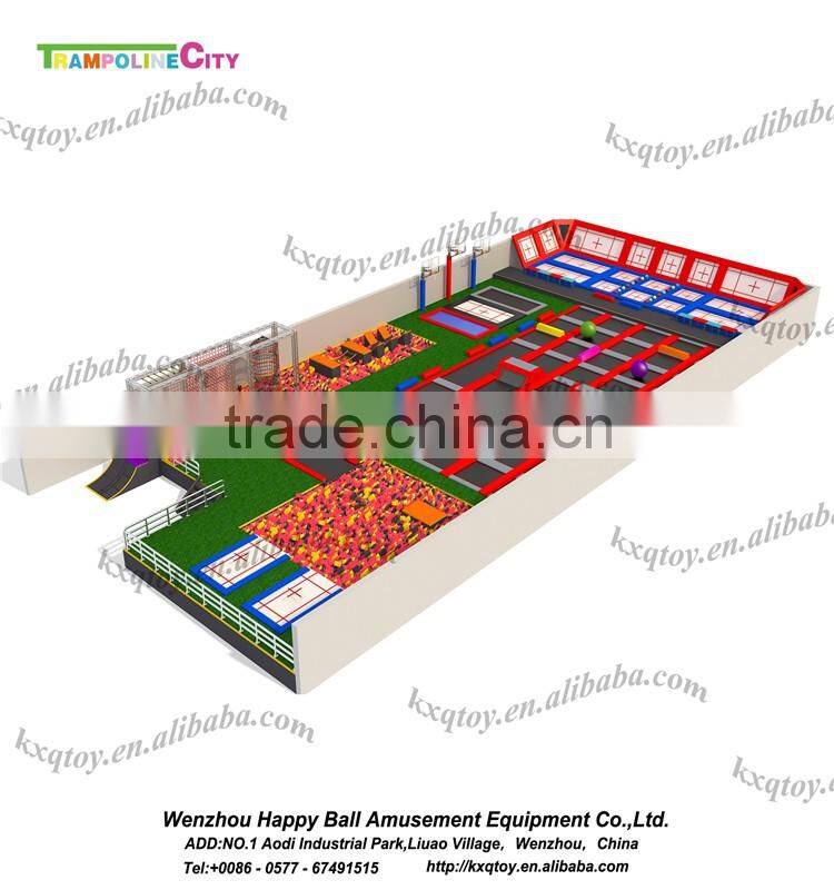 Customized design high jump indoor trampoline with dodge balls,slam dunk,sea balls,foam pit for adult and kids