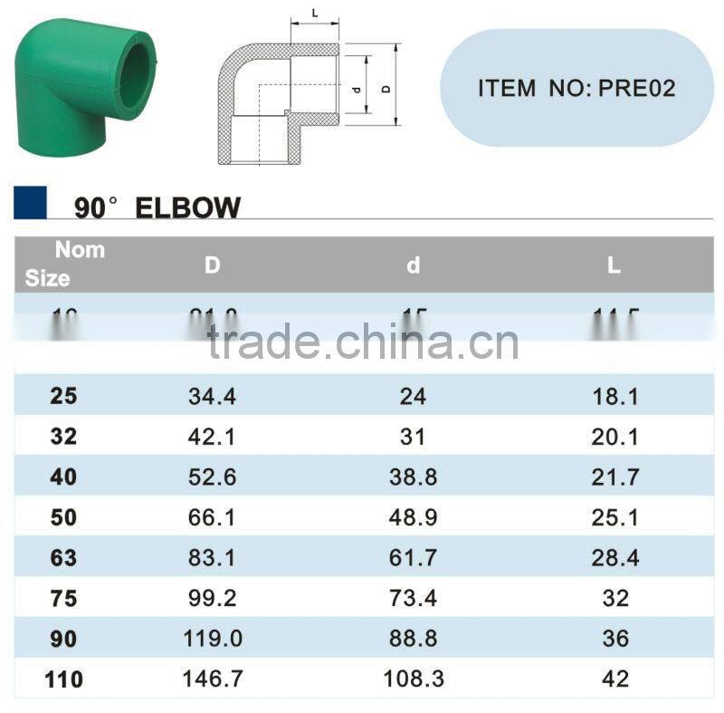 China manufacture90 elbow ppr pipe fitting