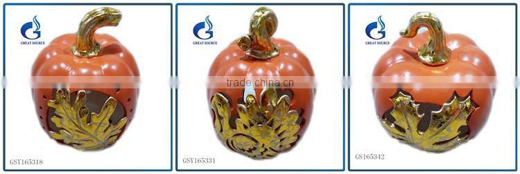 blue color ceramic halloween pumpkin with metal leaves for sale