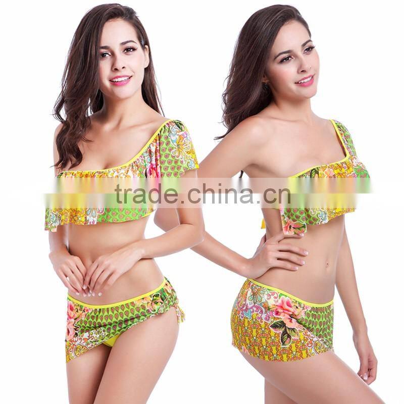 Plus Women's Flouncy One-shoulder Bikini Push-up Padded Bathing Swimsuit