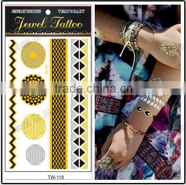 popular sale fashionable gold tattoo glitter metallic temporary tattoo