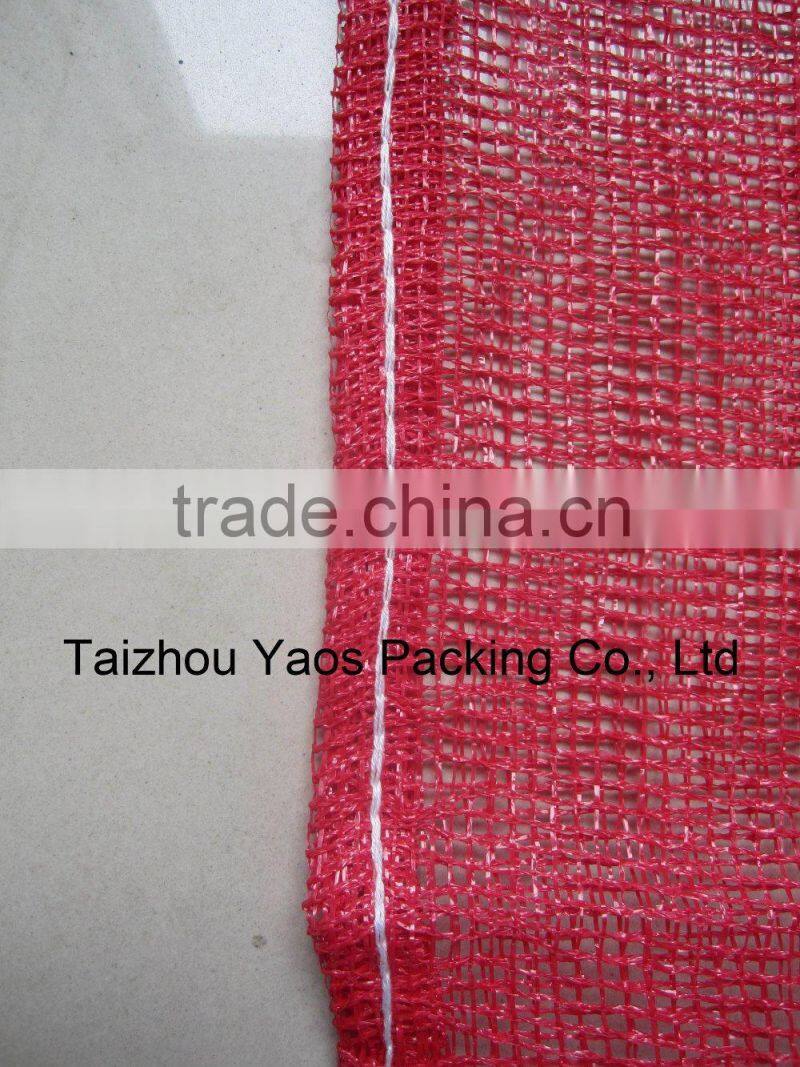 red PP leno mesh bag plastic plain onions bag label bag logo bag