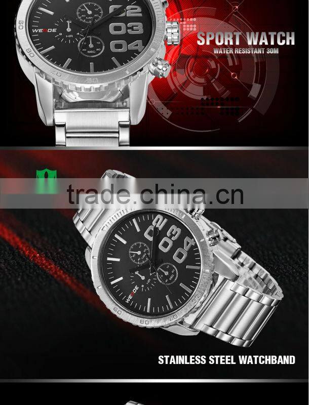 2014 WEIDE Famous Brand Watch Fashion Casual male clock men full steel watch,Japan Miyota Quartz Watches waterproof watch WH3310