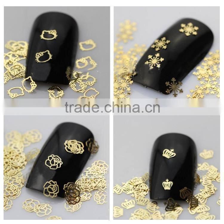 2016 Factory Price Beautiful Shiny Mixed Design Nail Art Decoration Acrylic Nail Tips Metal Slice Sticker