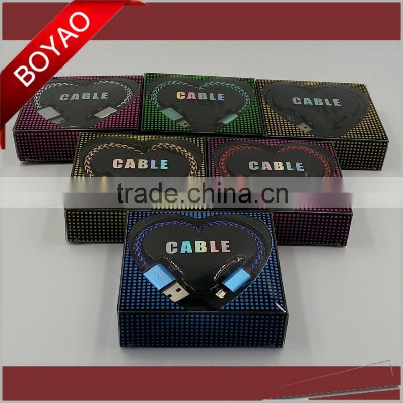 2016 Wholesale Colorful nylon braided micro usb cable, round usb charging cable, 2A usb data cable