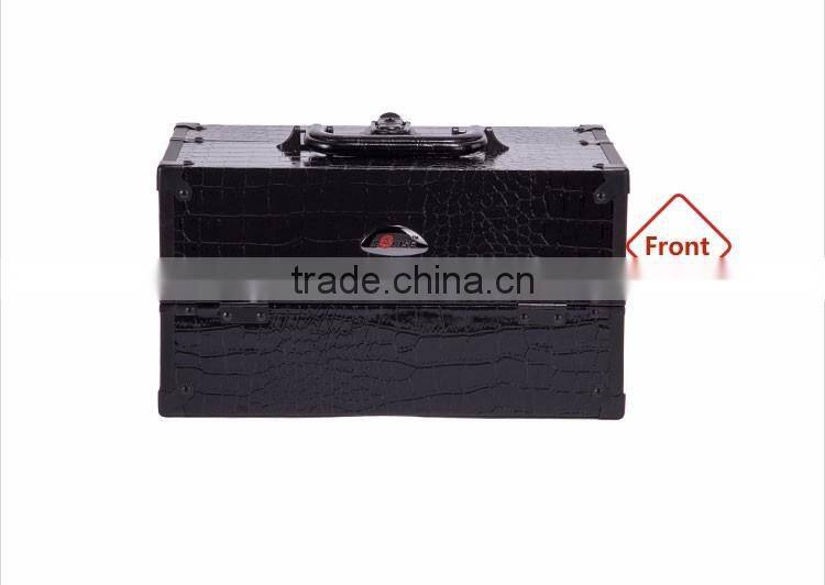 2016 elegant professional pvc leather makeup train case for cosmetic with lock