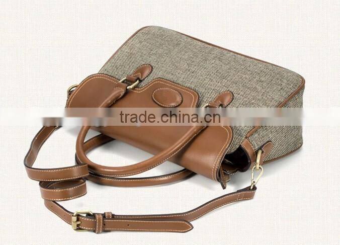 2016 fashion genuine leather and Canvas handbag gym handbag jute breifcase chinese manufacturer