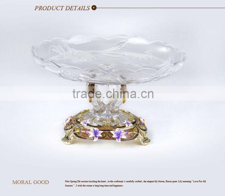 RORO Conjugal Felicity lily enamel pewter crystal glass fruit plate