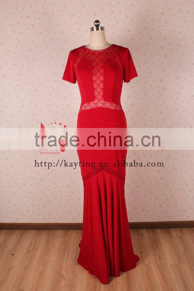 Simple short sleeve spandex cotton mermaid evening long dress