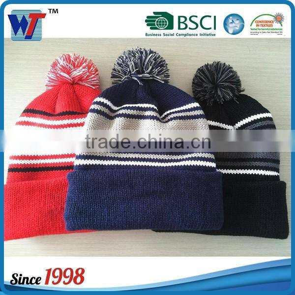 Custom Winter Mens Beanies Knitted Hat With Leather Patch Label