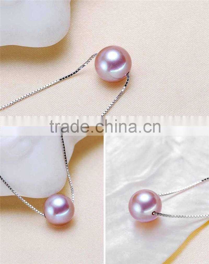 2016 new fashion 9-10mm round purple freshwater jewel pearl pendant 925