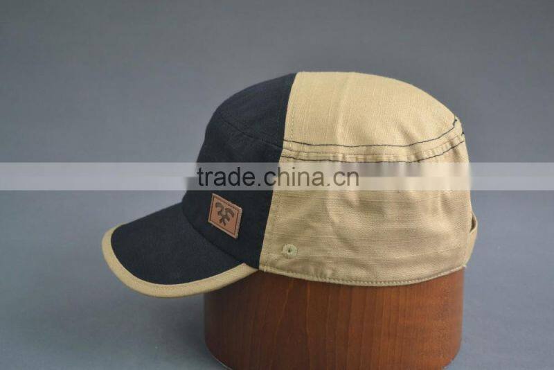 100% cotton canvas army cap with embossed pu leather